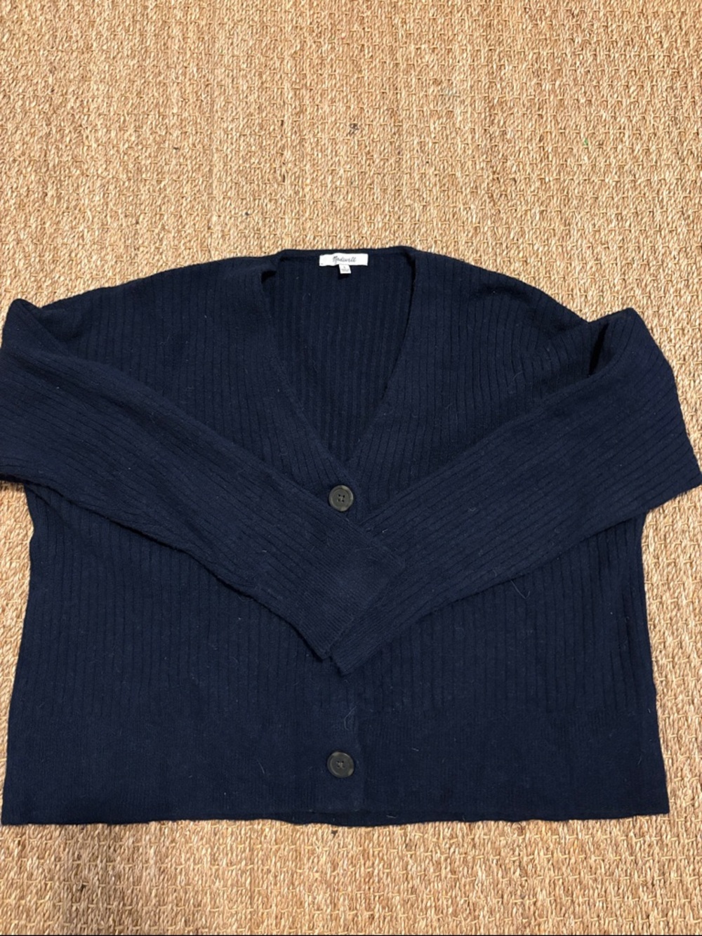 Madewell Navy Ribbed V-Neck Cardigan Top